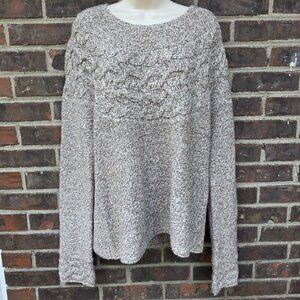 Exofficio Sweater Women's Size Large Brown White Cable Knit Lambswool Cashmere